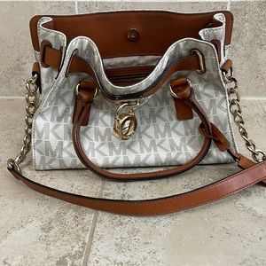 Michael Kors Camel & Cream Monogram Satchel Purse